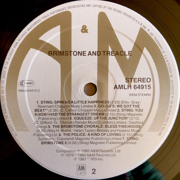 Various Featuring Police, The, Sting, Go-Go's & Squeeze (2) - Brimstone & Treacle (Original Soundtrack Album) (second hand LP)