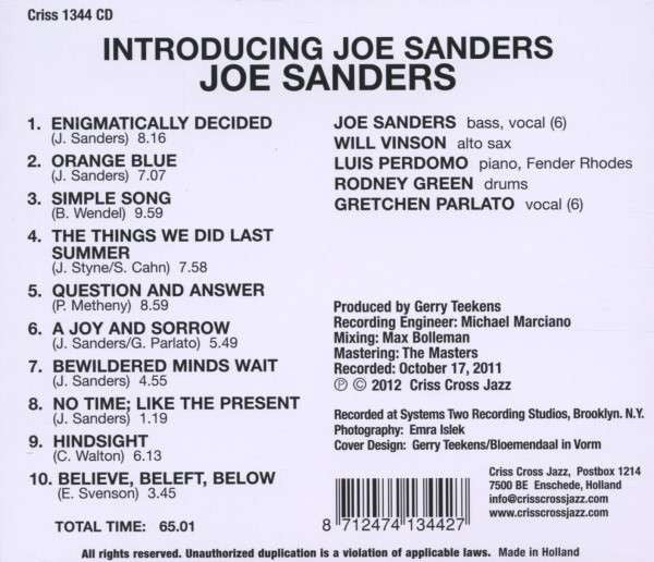 Joe Sanders (3) - Introducing Joe Sanders (tweedehands CD)