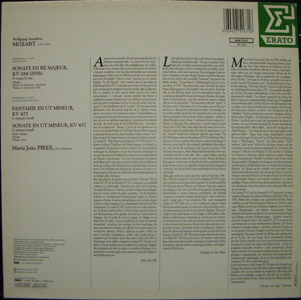 Wolfgang Amadeus Mozart - Maria-João Pires - Sonate KV 284, Fantaisie KV 475, Sonate KV 457 (tweedehands LP)