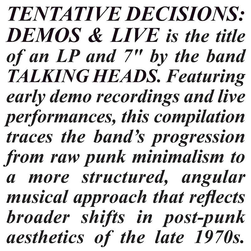 Talking Heads - Tentative decisions: 1974-1976 (LP)