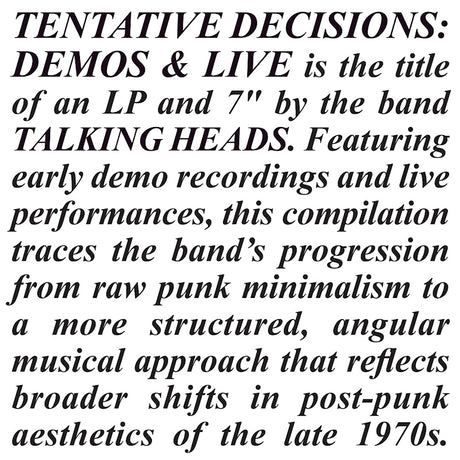 Talking Heads - Tentative decisions: 1974-1976 (LP)